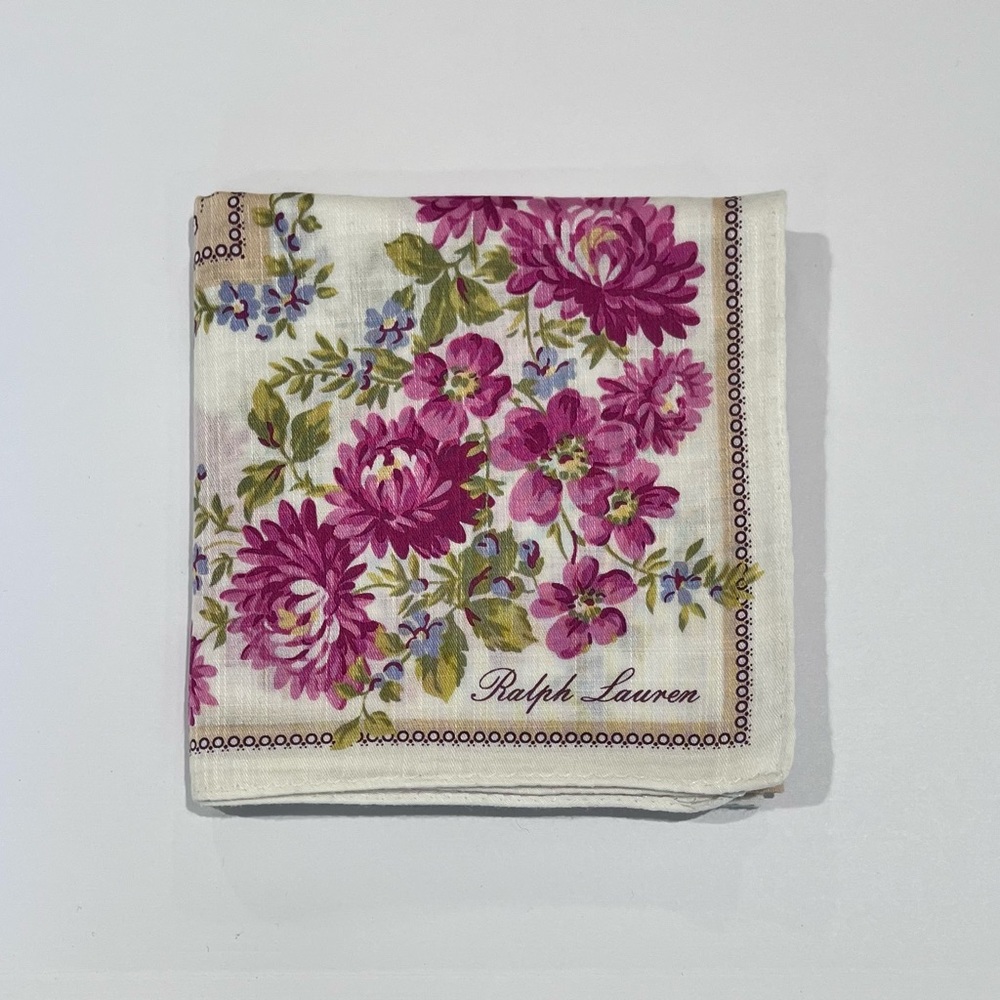 Handkerchief VTG Ralph Lauren Mini Scarf Women Floral Cotton Pocket Square 19.5 - Picture 6 of 11